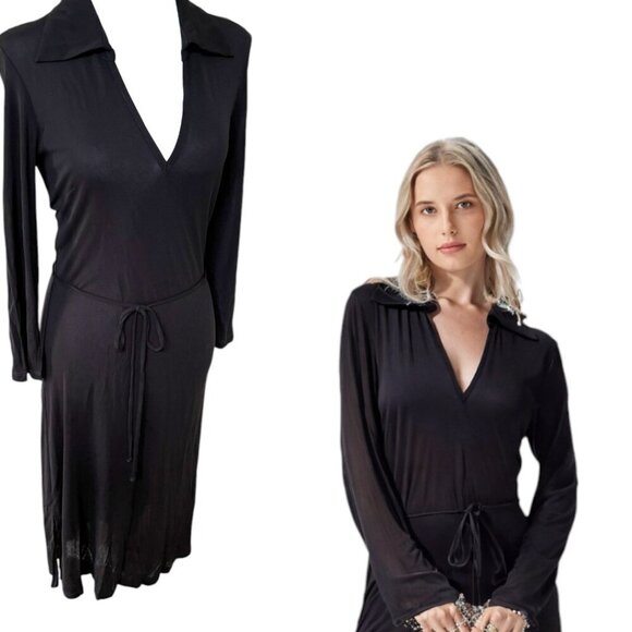 Y2K 90'S STYLE VINTAGE BEBE BLACK SLIP MIDI WRAP DRESS SMALL MADE IN USA - Picture 3 of 5